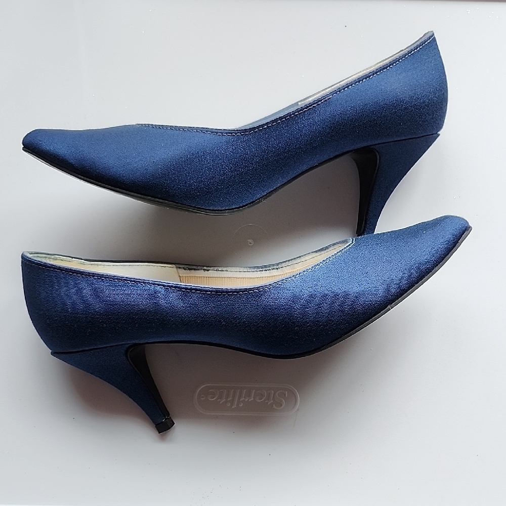Women's Navy Blue Satin Fabric Flats